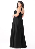 Modern chiffon halter neck floor length bridesmaid dress with crisscross straps, self-tie sash and pockets