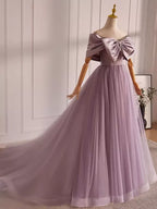 Modest A-Line/Princess Off The Shoulder Sleeveless Up Chapel Train Party Dresses