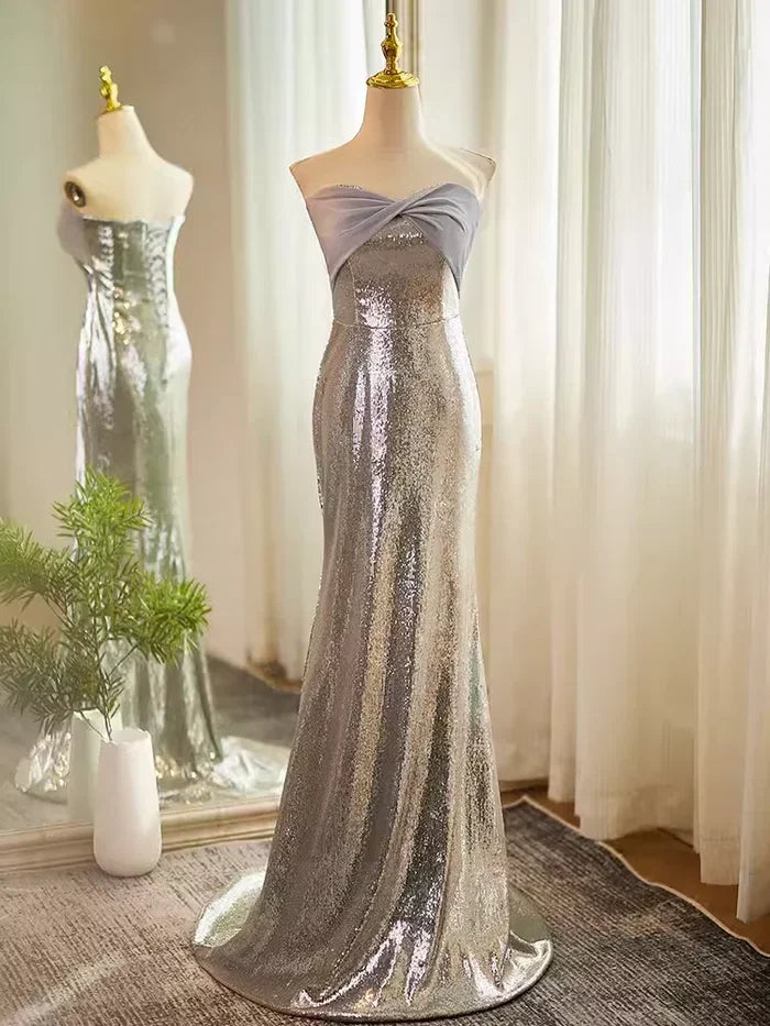 Modest Mermaid/Trumpet Strapless Sleeveless Up Sweep/Brush Train Party Dresses