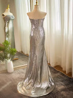 Modest Mermaid/Trumpet Strapless Sleeveless Up Sweep/Brush Train Party Dresses