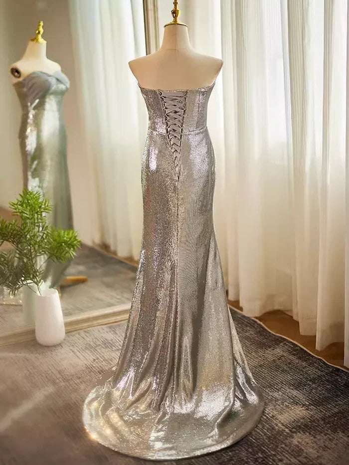 Modest Mermaid/Trumpet Strapless Sleeveless Up Sweep/Brush Train Party Dresses