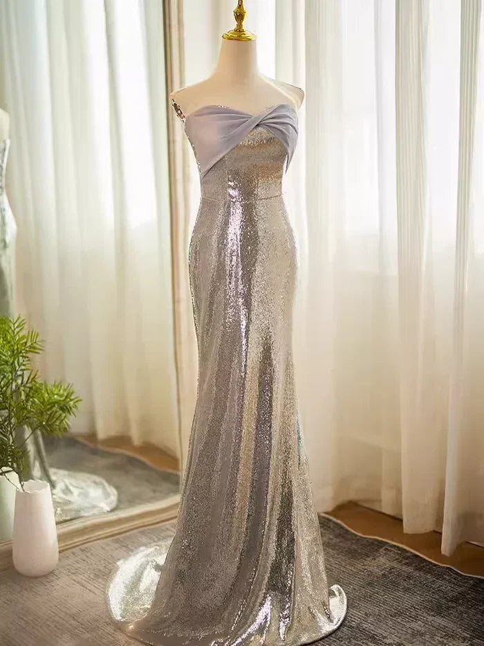 Modest Mermaid/Trumpet Strapless Sleeveless Up Sweep/Brush Train Party Dresses