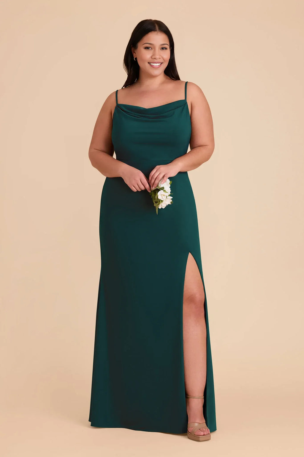 Modest Sheath/Column Spaghetti Straps Sleeveless Slit Maxi Bridesmaid Dress