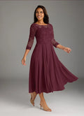 Dress Scoop Neck A-Line Mother Of The Bride Evening Dress Fashion Three-Quarter Sleeve Plus Size Mother Of The Groom Dresses