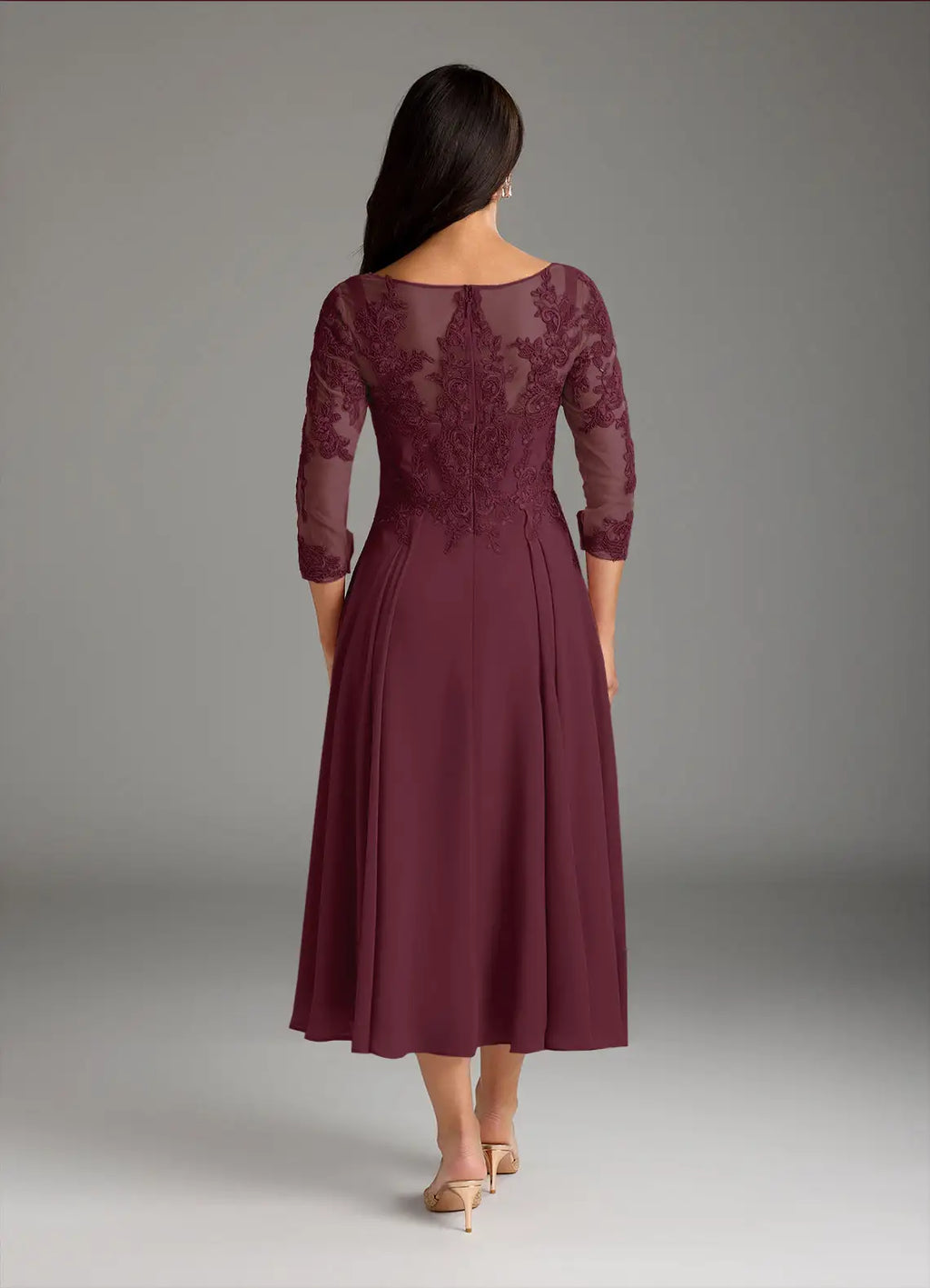 Dress Scoop Neck A-Line Mother Of The Bride Evening Dress Fashion Three-Quarter Sleeve Plus Size Mother Of The Groom Dresses