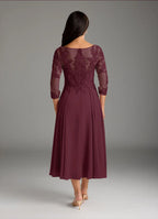 Dress Scoop Neck A-Line Mother Of The Bride Evening Dress Fashion Three-Quarter Sleeve Plus Size Mother Of The Groom Dresses