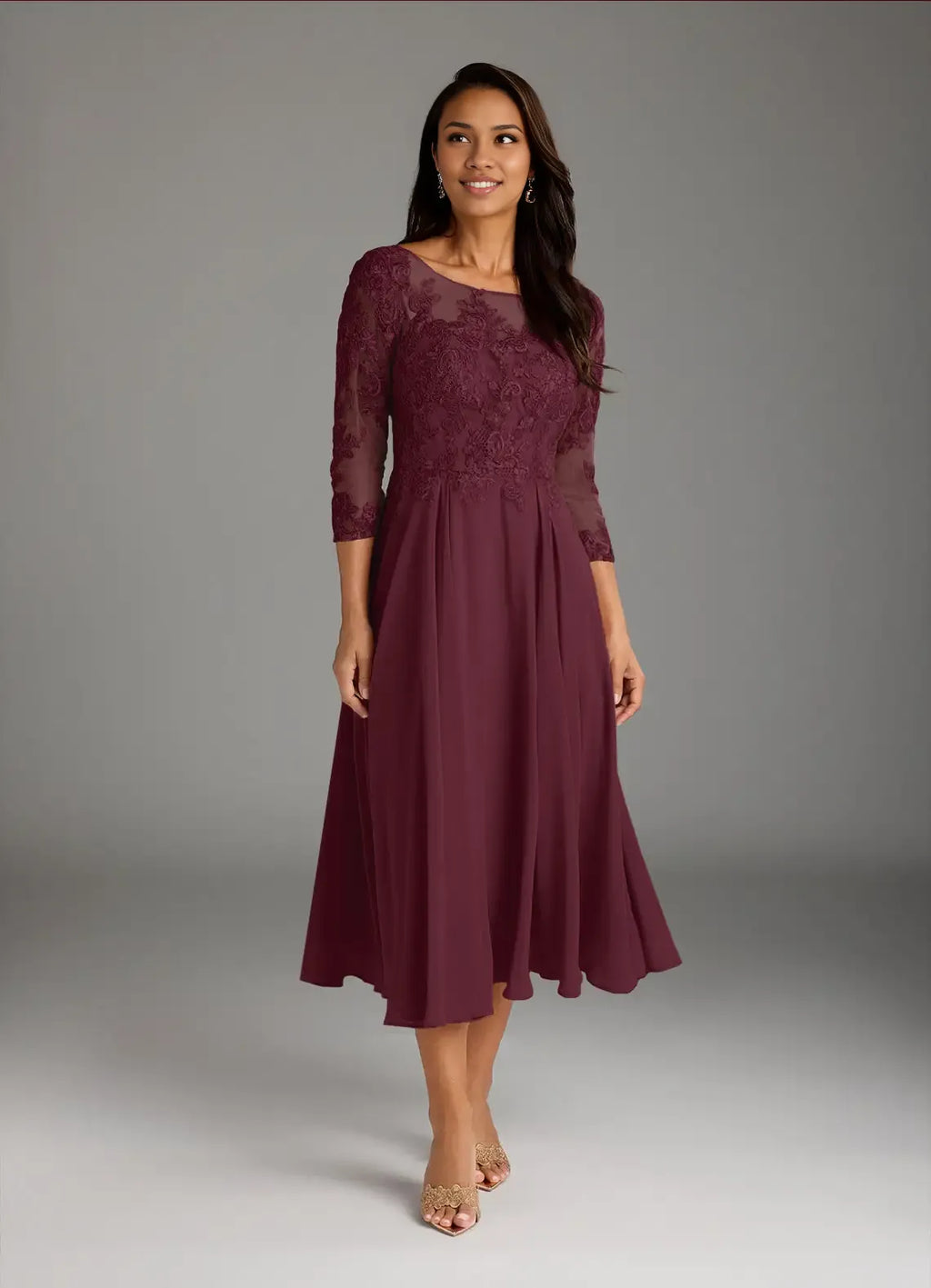 Dress Scoop Neck A-Line Mother Of The Bride Evening Dress Fashion Three-Quarter Sleeve Plus Size Mother Of The Groom Dresses
