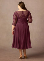 Dress Scoop Neck A-Line Mother Of The Bride Evening Dress Fashion Three-Quarter Sleeve Plus Size Mother Of The Groom Dresses
