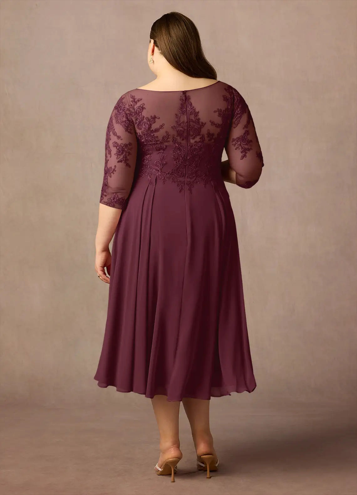 Dress Scoop Neck A-Line Mother Of The Bride Evening Dress Fashion Three-Quarter Sleeve Plus Size Mother Of The Groom Dresses