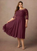 Dress Scoop Neck A-Line Mother Of The Bride Evening Dress Fashion Three-Quarter Sleeve Plus Size Mother Of The Groom Dresses