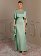 Dress Sheath Boat Neck Mother Of The Bride Evening Dress Minimalist Cape Sleeve Cascading Ruffles Mother Of The Groom Dresses