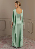 Dress Sheath Boat Neck Mother Of The Bride Evening Dress Minimalist Cape Sleeve Cascading Ruffles Mother Of The Groom Dresses