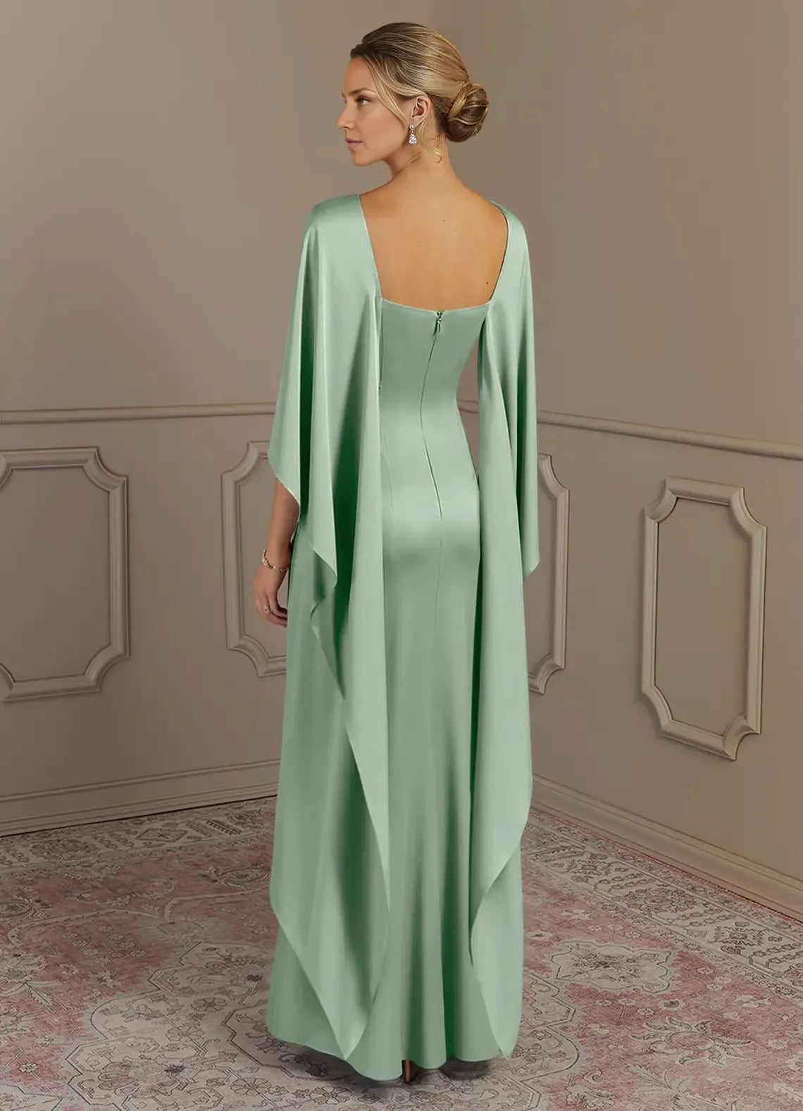 Dress Sheath Boat Neck Mother Of The Bride Evening Dress Minimalist Cape Sleeve Cascading Ruffles Mother Of The Groom Dresses