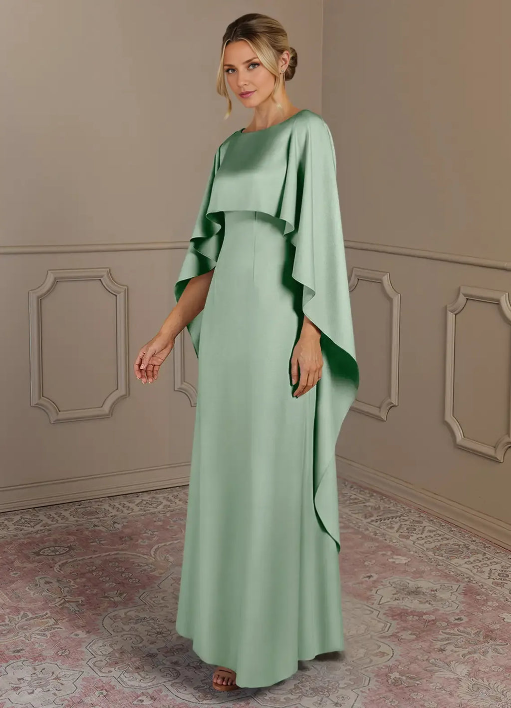 Dress Sheath Boat Neck Mother Of The Bride Evening Dress Minimalist Cape Sleeve Cascading Ruffles Mother Of The Groom Dresses