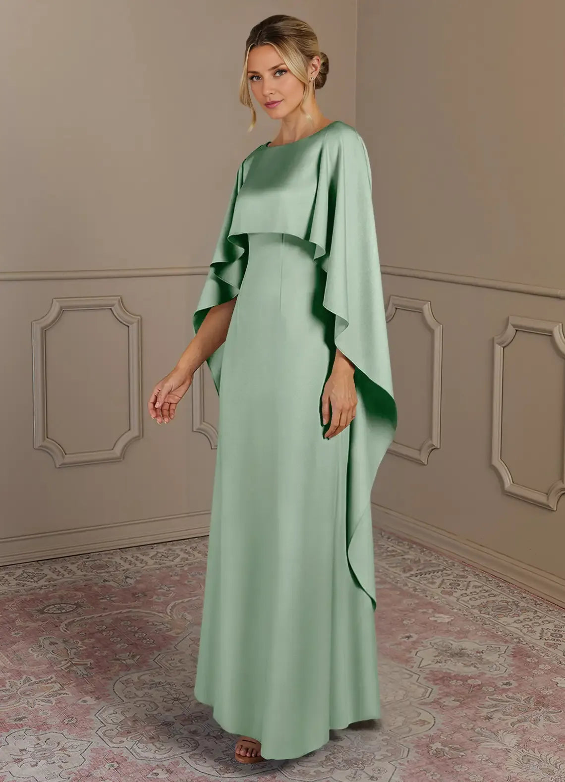 Dress Sheath Boat Neck Mother Of The Bride Evening Dress Minimalist Cape Sleeve Cascading Ruffles Mother Of The Groom Dresses