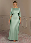 Dress Sheath Boat Neck Mother Of The Bride Evening Dress Minimalist Cape Sleeve Cascading Ruffles Mother Of The Groom Dresses