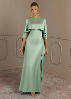 Dress Sheath Boat Neck Mother Of The Bride Evening Dress Minimalist Cape Sleeve Cascading Ruffles Mother Of The Groom Dresses