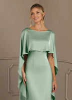 Dress Sheath Boat Neck Mother Of The Bride Evening Dress Minimalist Cape Sleeve Cascading Ruffles Mother Of The Groom Dresses