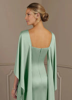 Dress Sheath Boat Neck Mother Of The Bride Evening Dress Minimalist Cape Sleeve Cascading Ruffles Mother Of The Groom Dresses