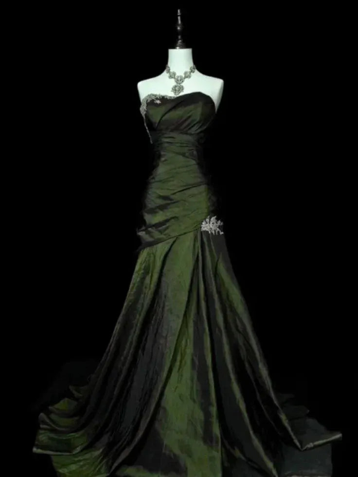 Mysterious Mermaid Strapless Sleeveless Lace-Up Back Floor-Length Gothic Evening Dress