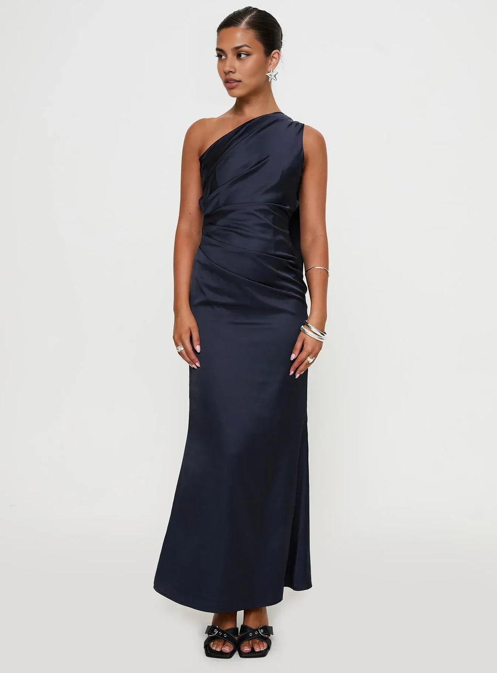 Navy Blue One - Shoulder Backless Maxi Dress Elegant Prom Dresses