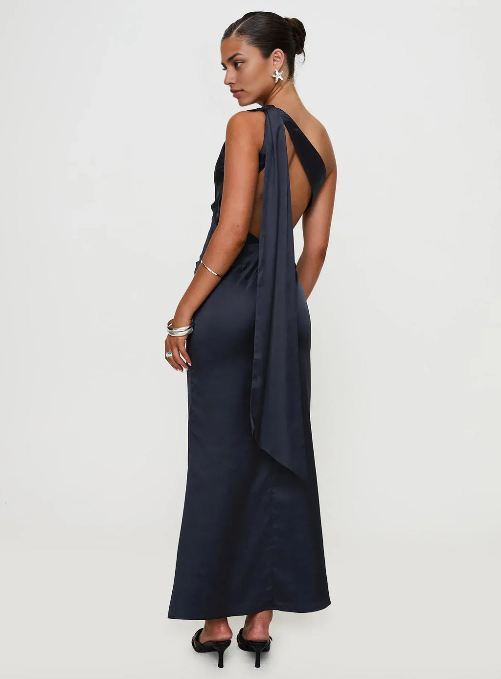 Navy Blue One - Shoulder Backless Maxi Dress Elegant Prom Dresses