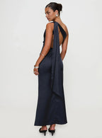 Navy Blue One - Shoulder Backless Maxi Dress Elegant Prom Dresses
