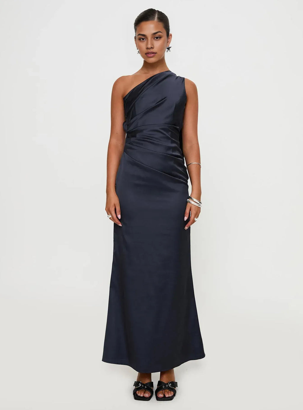 Navy Blue One - Shoulder Backless Maxi Dress Elegant Prom Dresses