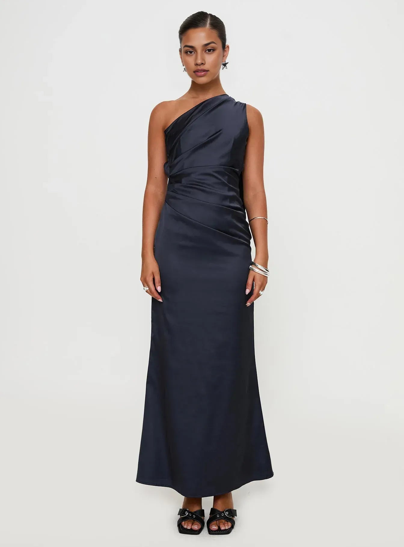 Navy Blue One - Shoulder Backless Maxi Dress Elegant Prom Dresses