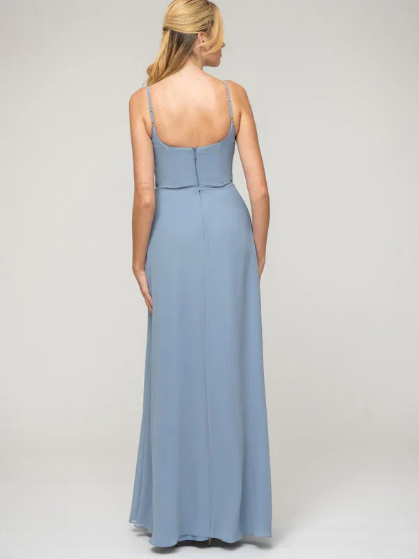 Bridesmaid Dresses A Line Chiffon With Belt Slit Scoop Neckline Elegant For Bridesmaids