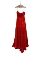 Luxurious Red Satin Prom Dress With Bow Front A Line Silhouette Spaghetti Straps For Prom Night