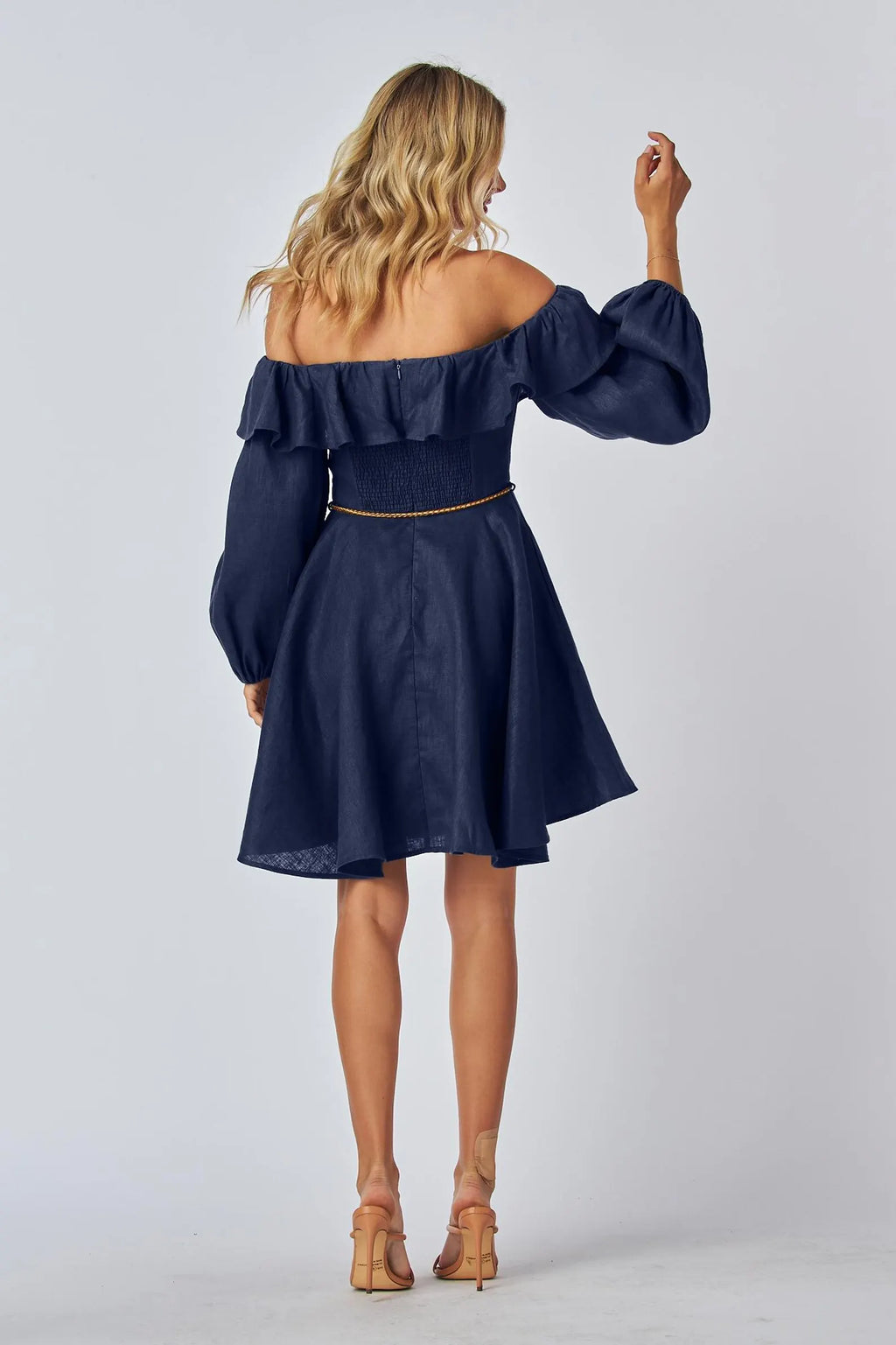 Green A-Line Off-Shoulder Long Sleeve Ruffled Bohemian Olive Mini Homecoming Dresses