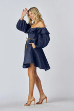 Green A-Line Off-Shoulder Long Sleeve Ruffled Bohemian Olive Mini Homecoming Dresses