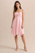 Pink A-Line One-Shoulder Ruched Short Homecoming Dress With Asymmetrical Hem