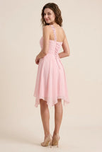 Pink A-Line One-Shoulder Ruched Short Homecoming Dress With Asymmetrical Hem