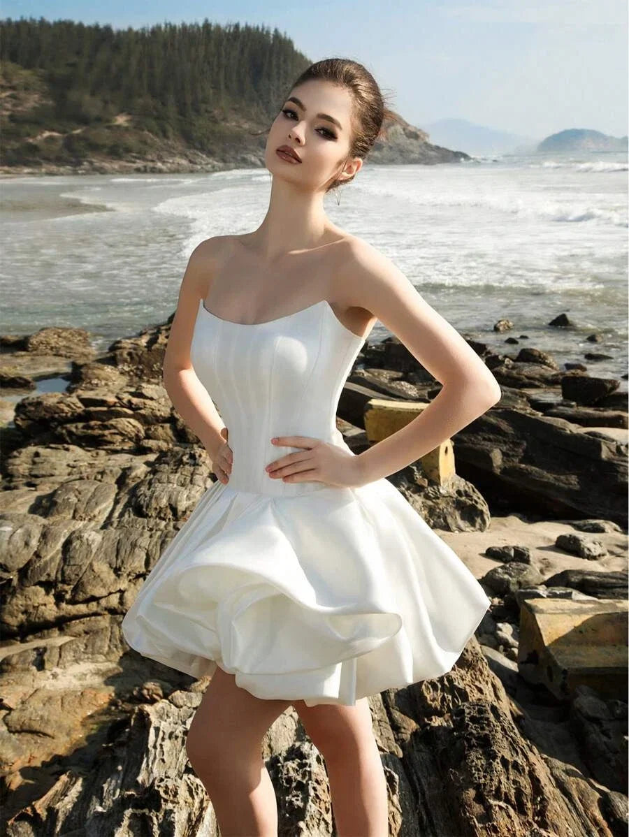 White Chic A-Line Strapless Corset Mini Homecoming Dress With Bubble Hem