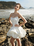 White Chic A-Line Strapless Corset Mini Homecoming Dress With Bubble Hem