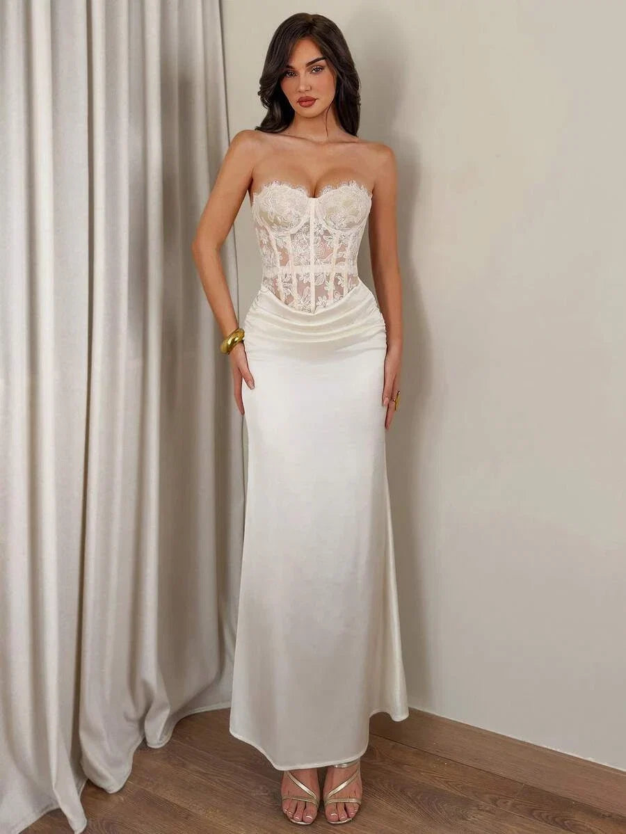 Ivory Sheath Sweetheart Bodice Draped Waist Floor-Length Prom Dress
