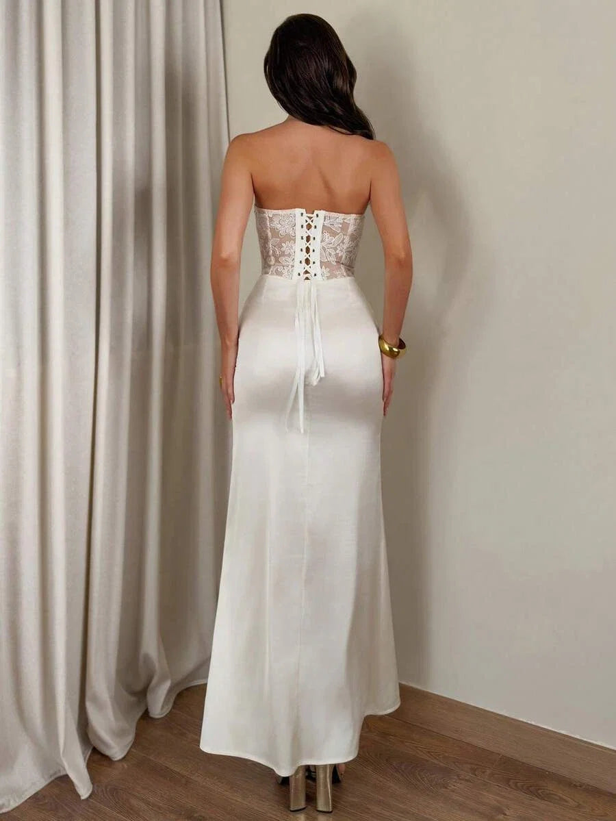 Ivory Sheath Sweetheart Bodice Draped Waist Floor-Length Prom Dress