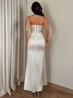 Ivory Sheath Sweetheart Bodice Draped Waist Floor-Length Prom Dress
