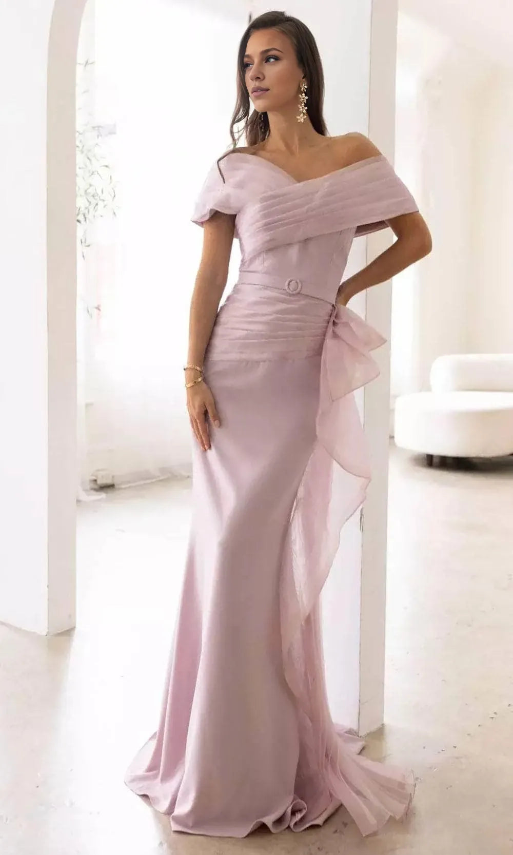 Off-Shoulder Sleeveless A-line Gorgeous Off the shoulder Floor length Prom Dress For Sale For women