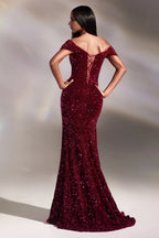 Red Off-the-Shoulder V Neck Pleats Mermaid Trumpet Floor-Length Evening Dress With Side Slit Cheap Prom Dresses