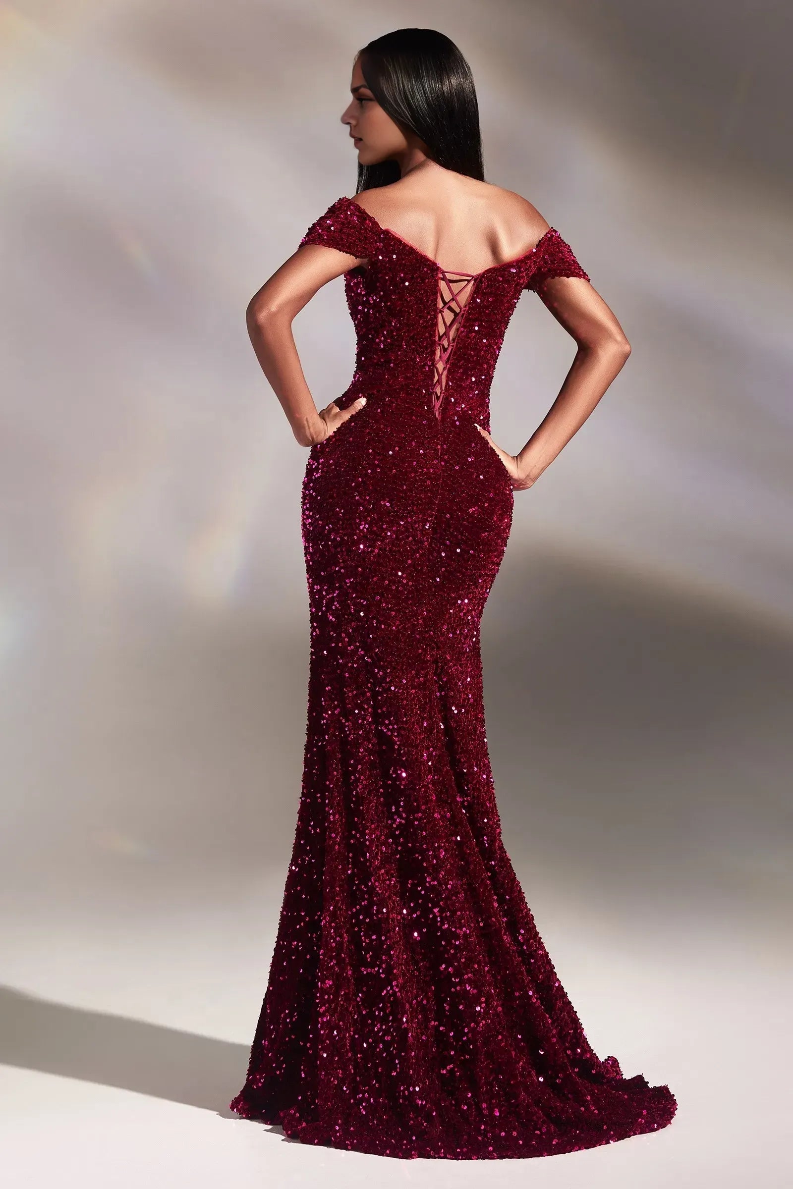 Red Off-the-Shoulder V Neck Pleats Mermaid Trumpet Floor-Length Evening Dress With Side Slit Cheap Prom Dresses