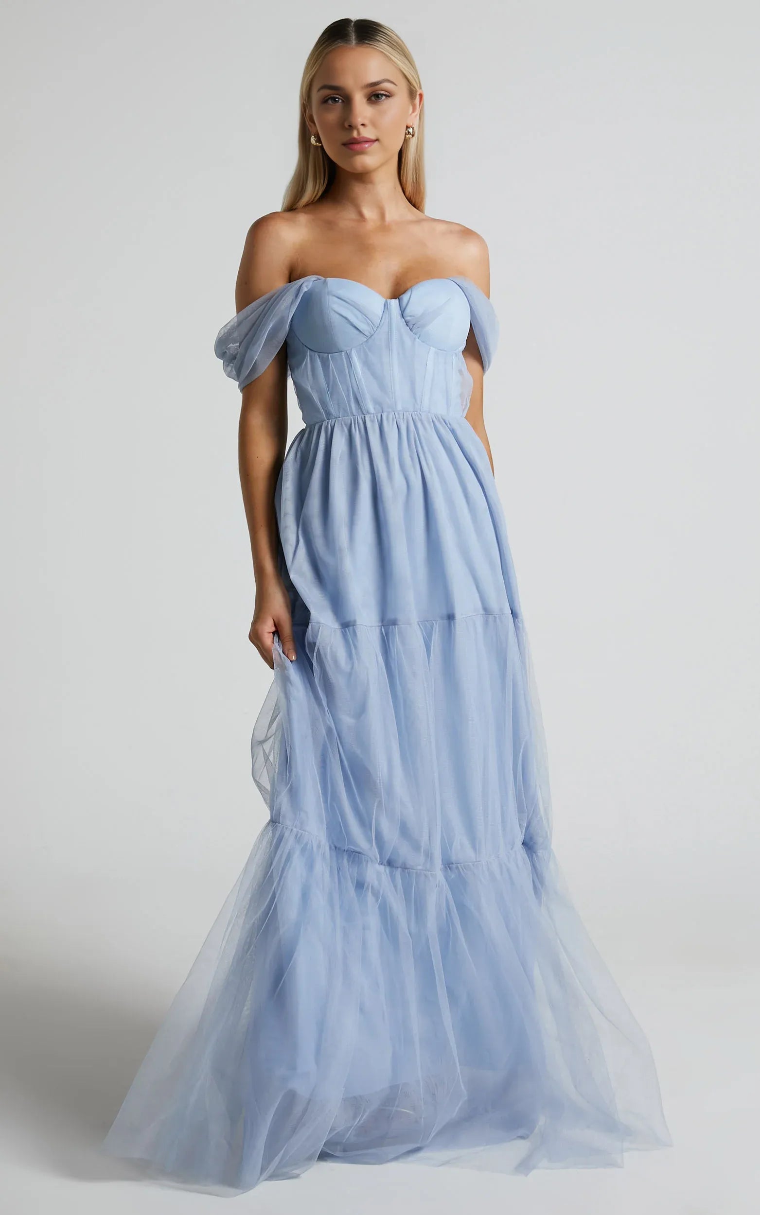 Pink Off Shoulder Corset Bodice Floor-Length Dress A-Line Sleeveless Elegant Zipper Up Evening Dress