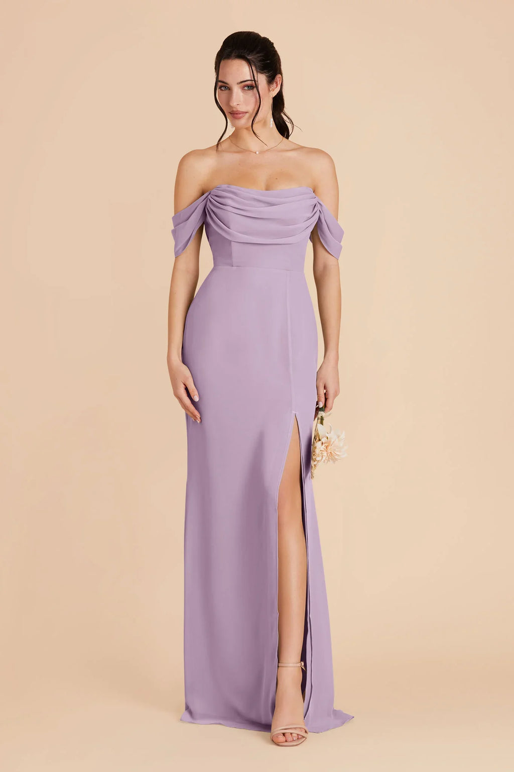 Off Shoulder Draped Chiffon Bridesmaid Dress Convertible Strapless High Slit A Line Floor Length Wedding Guest Formal Gown