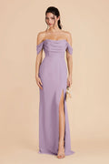 Off Shoulder Draped Chiffon Bridesmaid Dress Convertible Strapless High Slit A Line Floor Length Wedding Guest Formal Gown