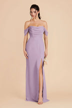 Off Shoulder Draped Chiffon Bridesmaid Dress Convertible Strapless High Slit A Line Floor Length Wedding Guest Formal Gown
