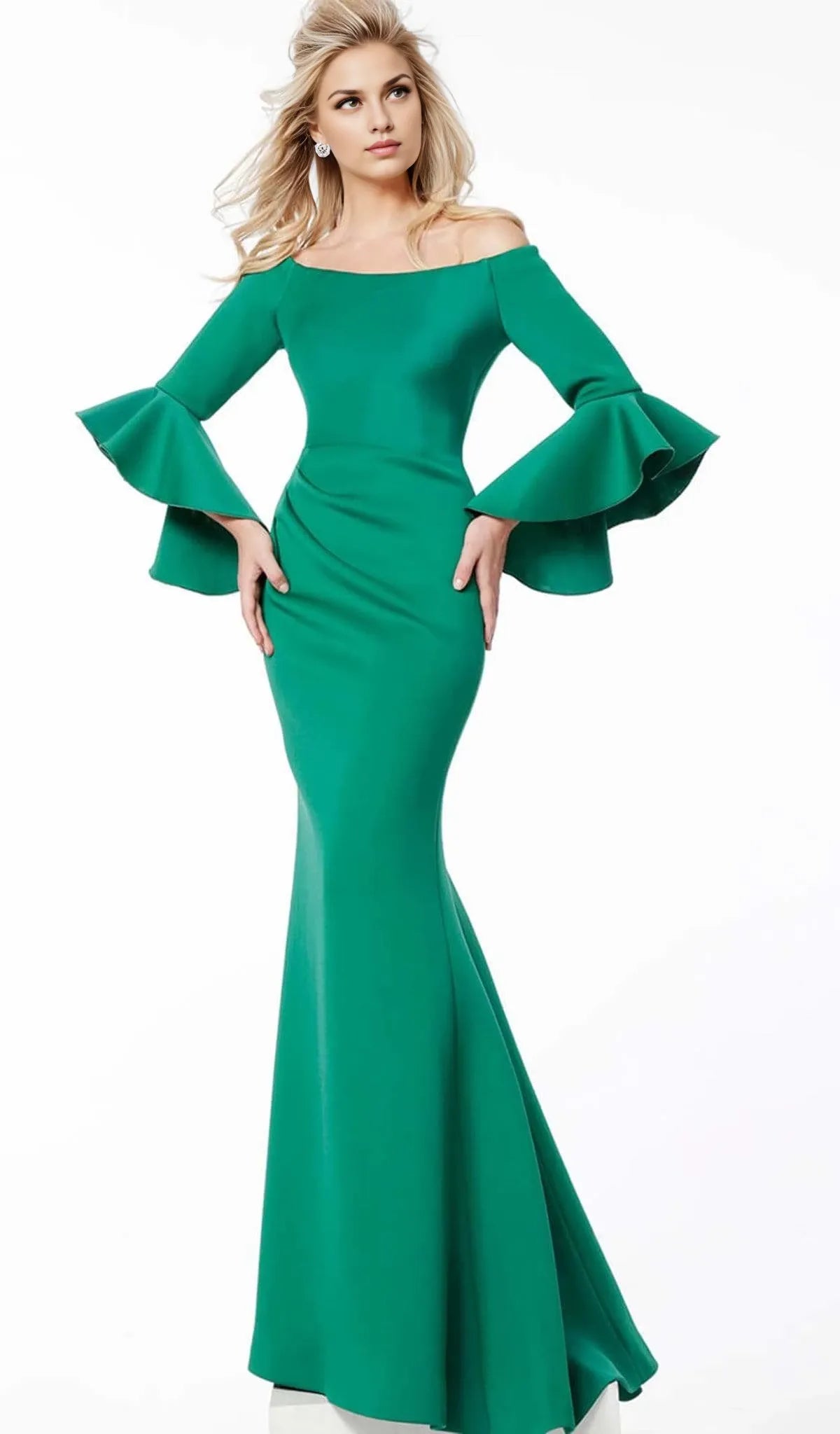 Off Shoulder Long Sleeves Mermaid Beautiful Floor length Long Prom Dress Hot Sale For Women