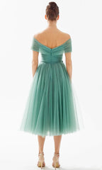 Off Shoulder Sleeveless A-Line Romantic Tea Length Prom Dress Hot Sale For Adults