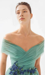 Off Shoulder Sleeveless A-Line Romantic Tea Length Prom Dress Hot Sale For Adults